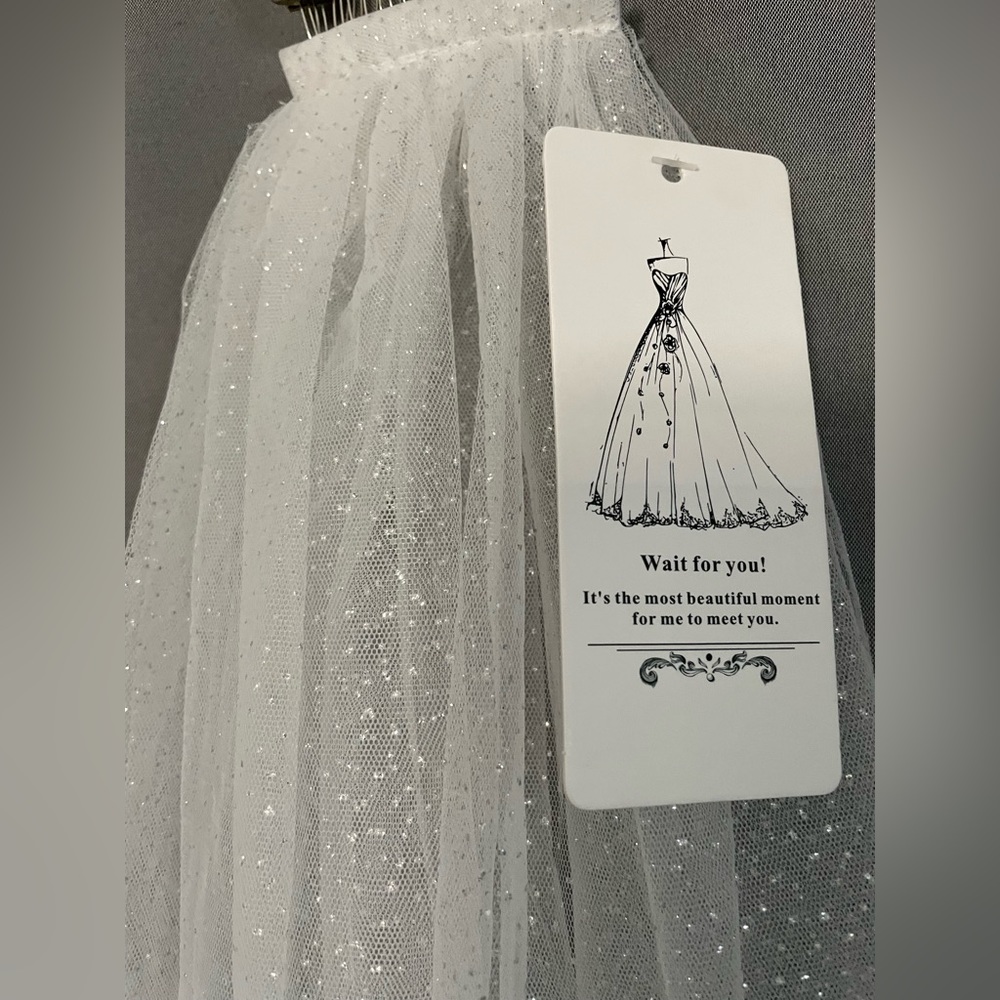 White wedding veil with silver sparkle Waist length